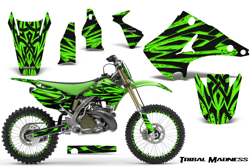 Kawasaki KX125 KX250 03-12 Graphics Kit Tribal Madness Green NP Rims